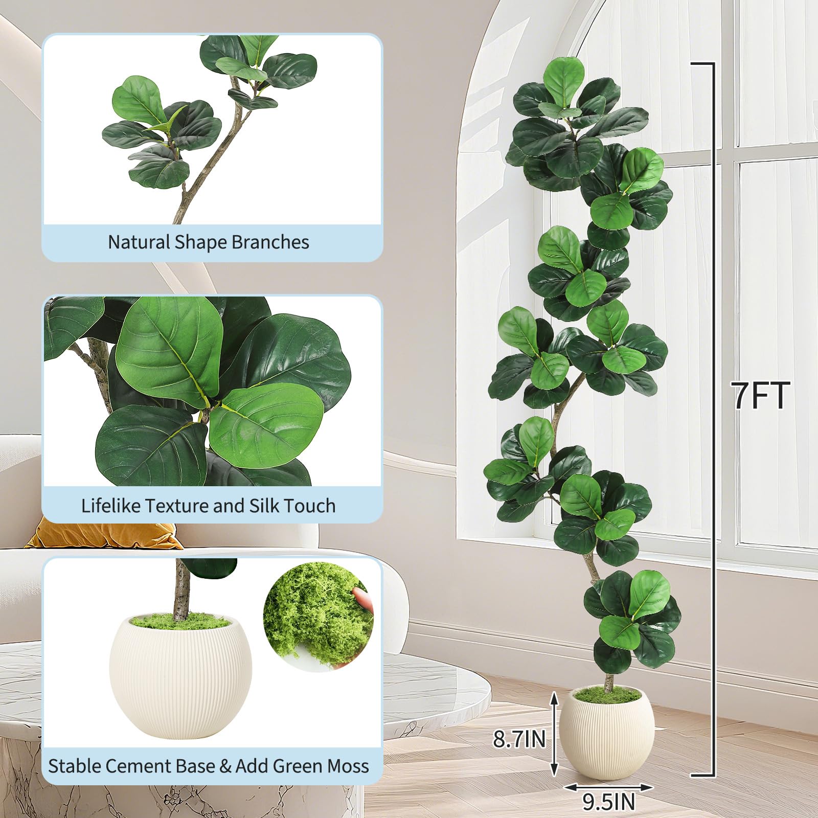 7ft Artificial Fiddle Leaf Fig Tree with White Planter