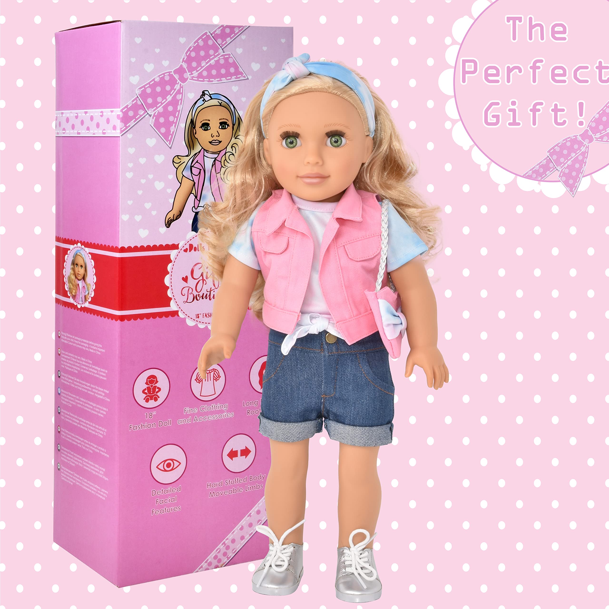 18 Inch Girl Doll, Fashion Doll with Fine Blond Hair for Styling Clothes Shoes