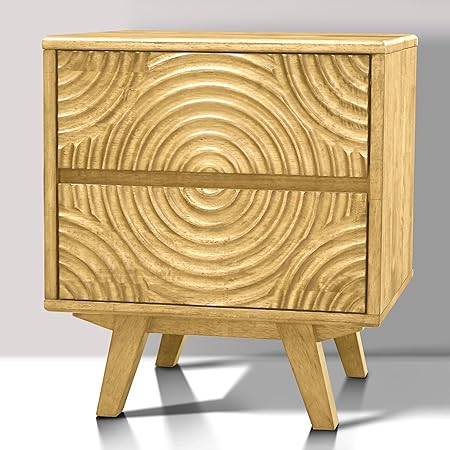 Acacia Harmony Solid Wood 2-Drawer Nightstand – Mid Century