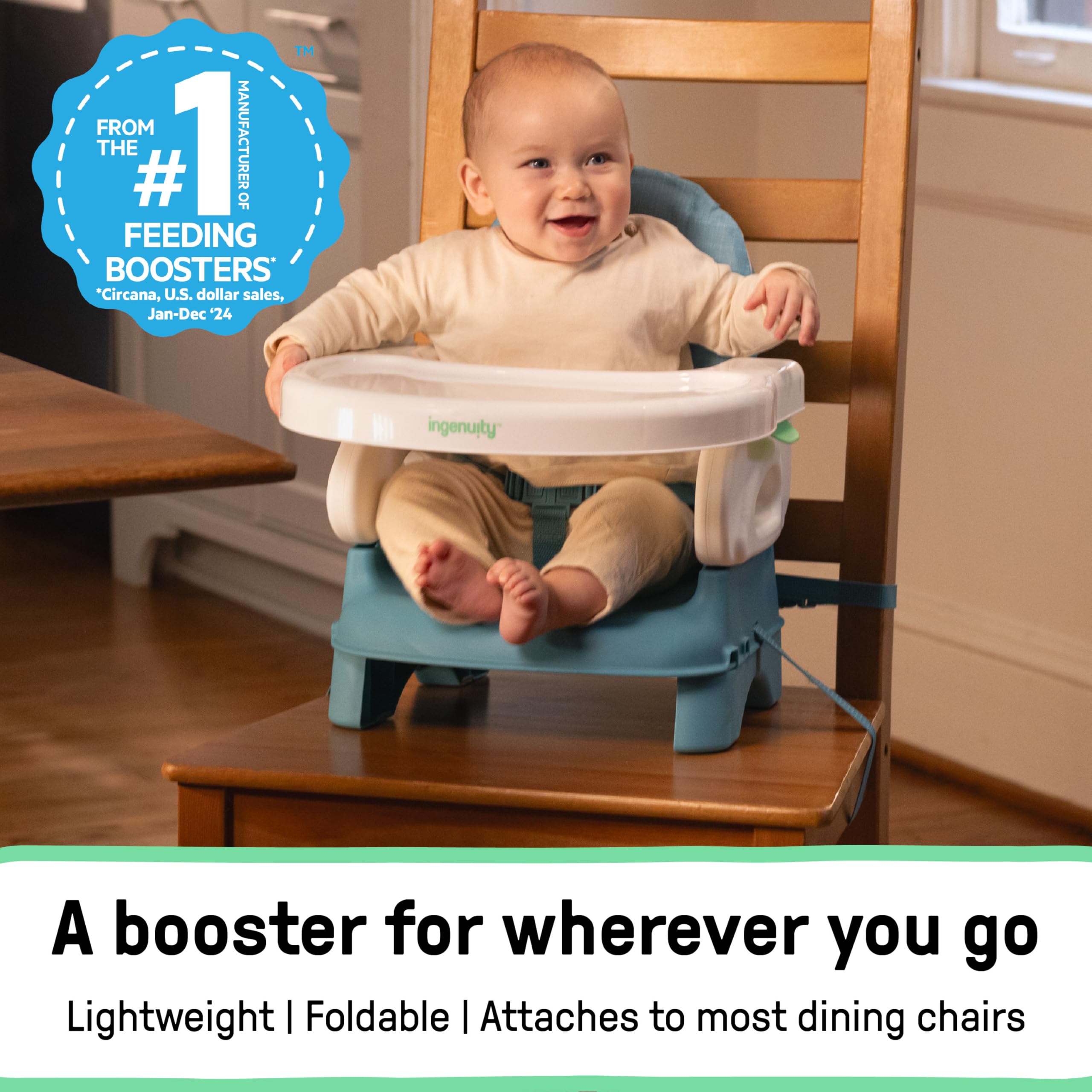 Folding Booster Seat with Adjustable Height and Cushioned Comfort