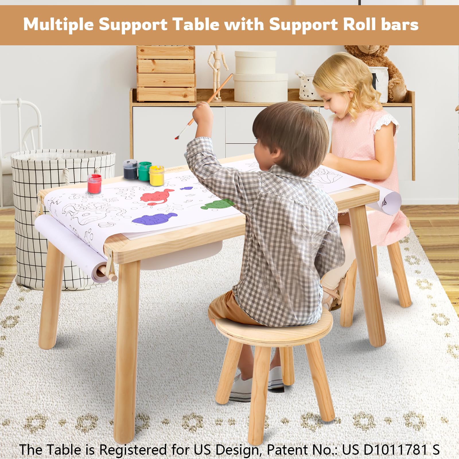 Kids Sensory Table and Chair Set with Storage Bins and Paper Roll