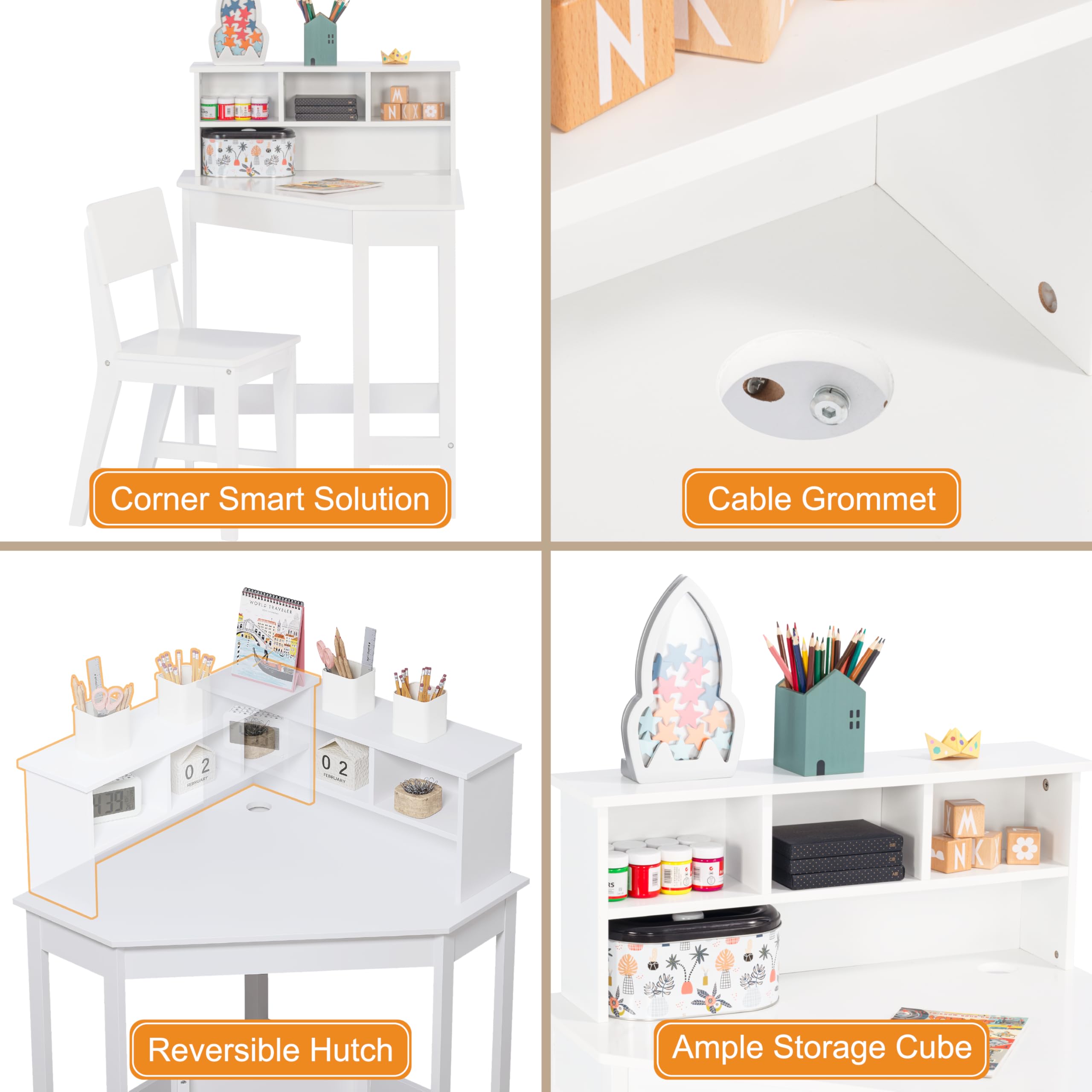 Kids Corner Desk and Chair Set with Storage