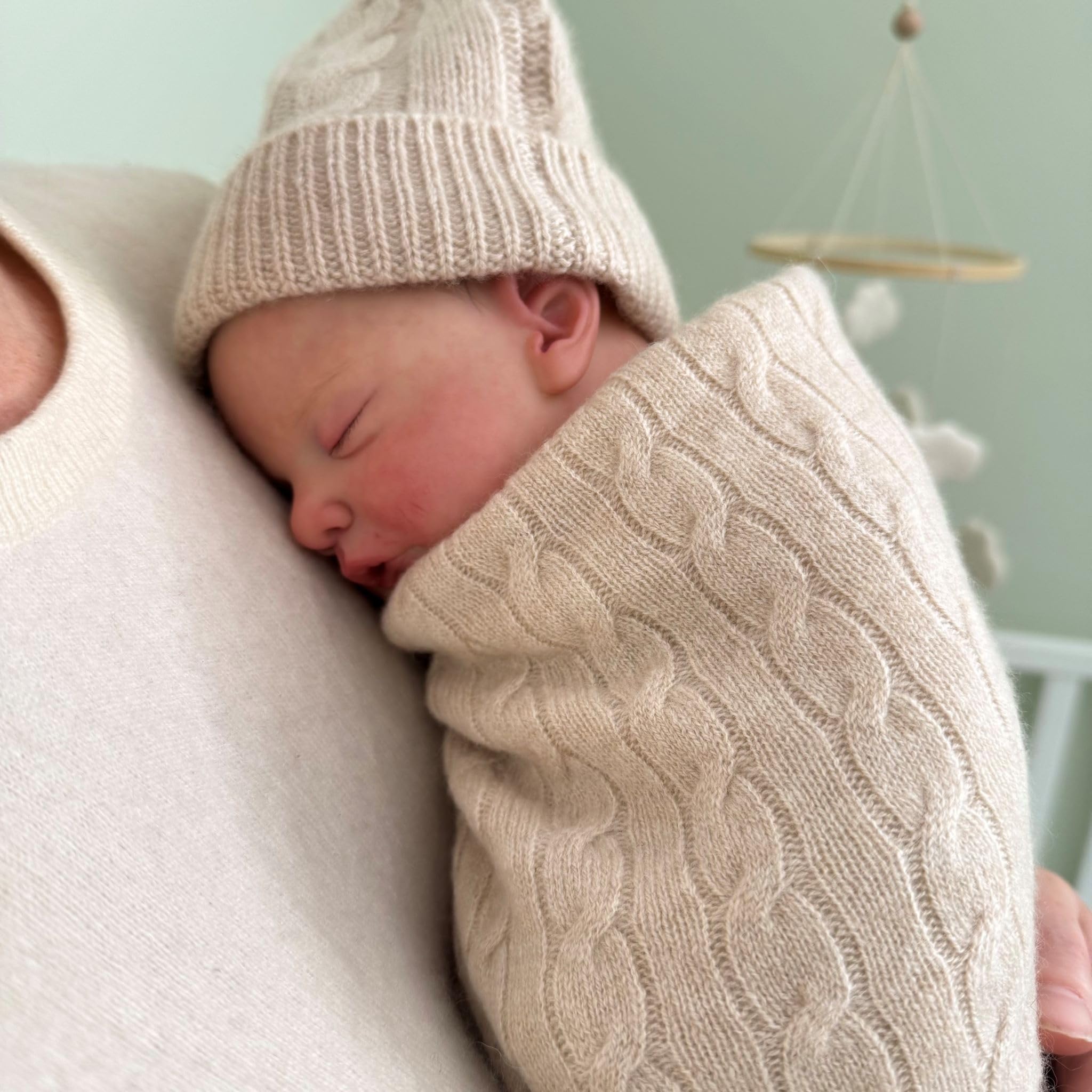100% Cashmere Baby Blanket, Beanie and Booties Gift Set Cable