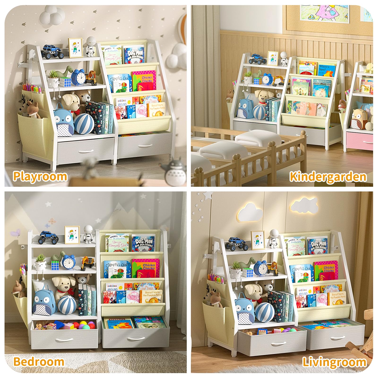 Kids Bookshelf and Toy Organizer with Storage Bins