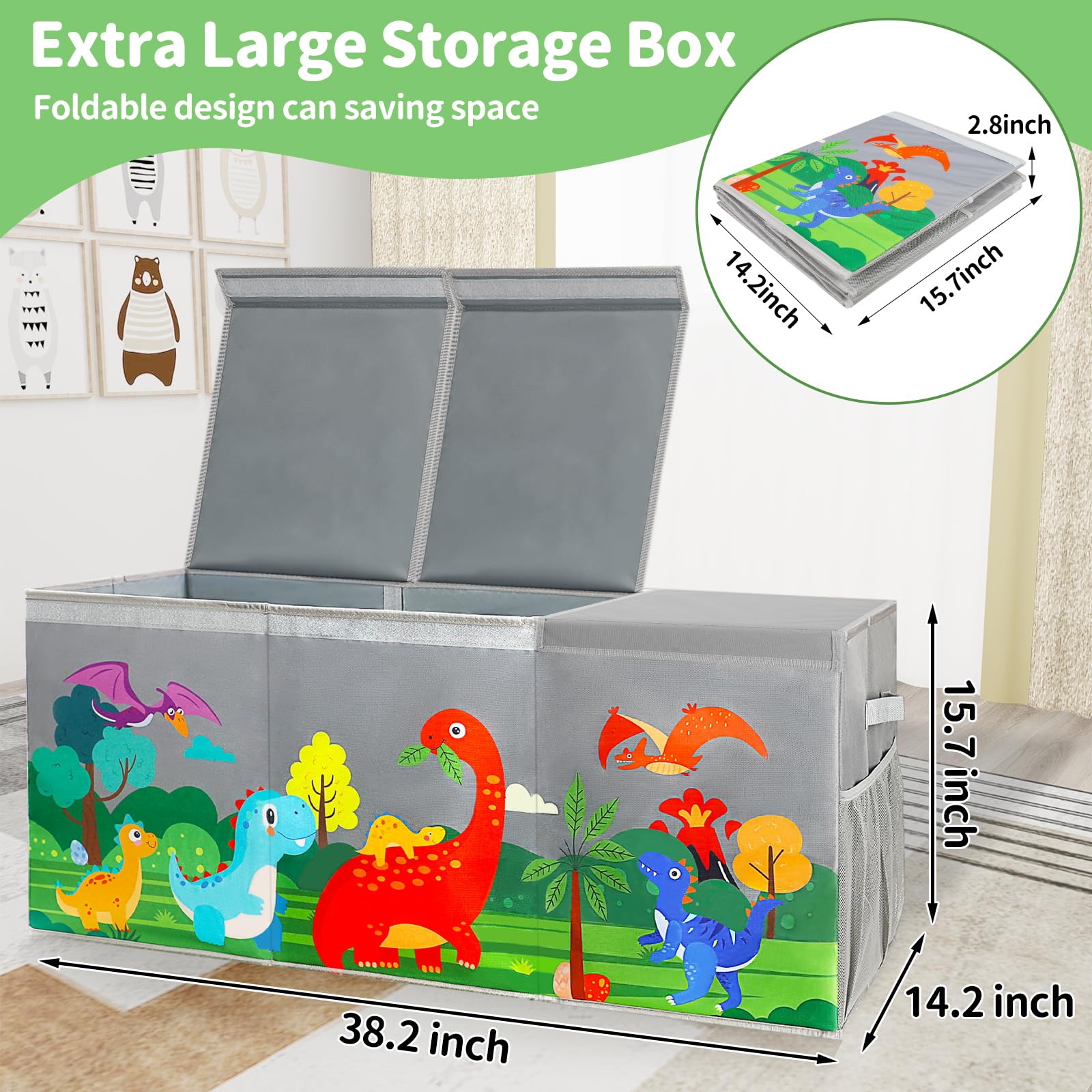 Extra Large Dinosaur Toy Storage Organizer with Lids