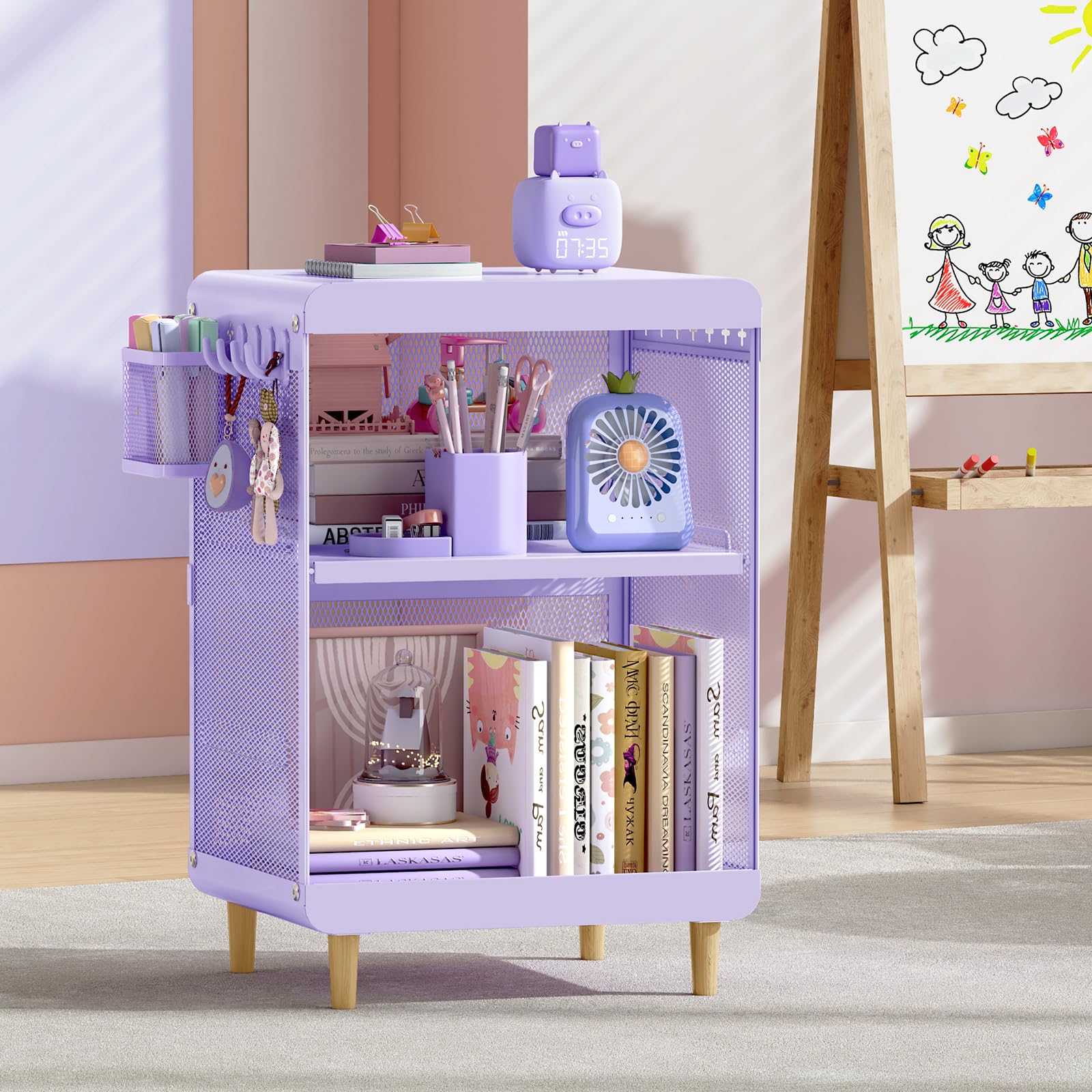 Purple Kids Nightstand with Storage Shelves