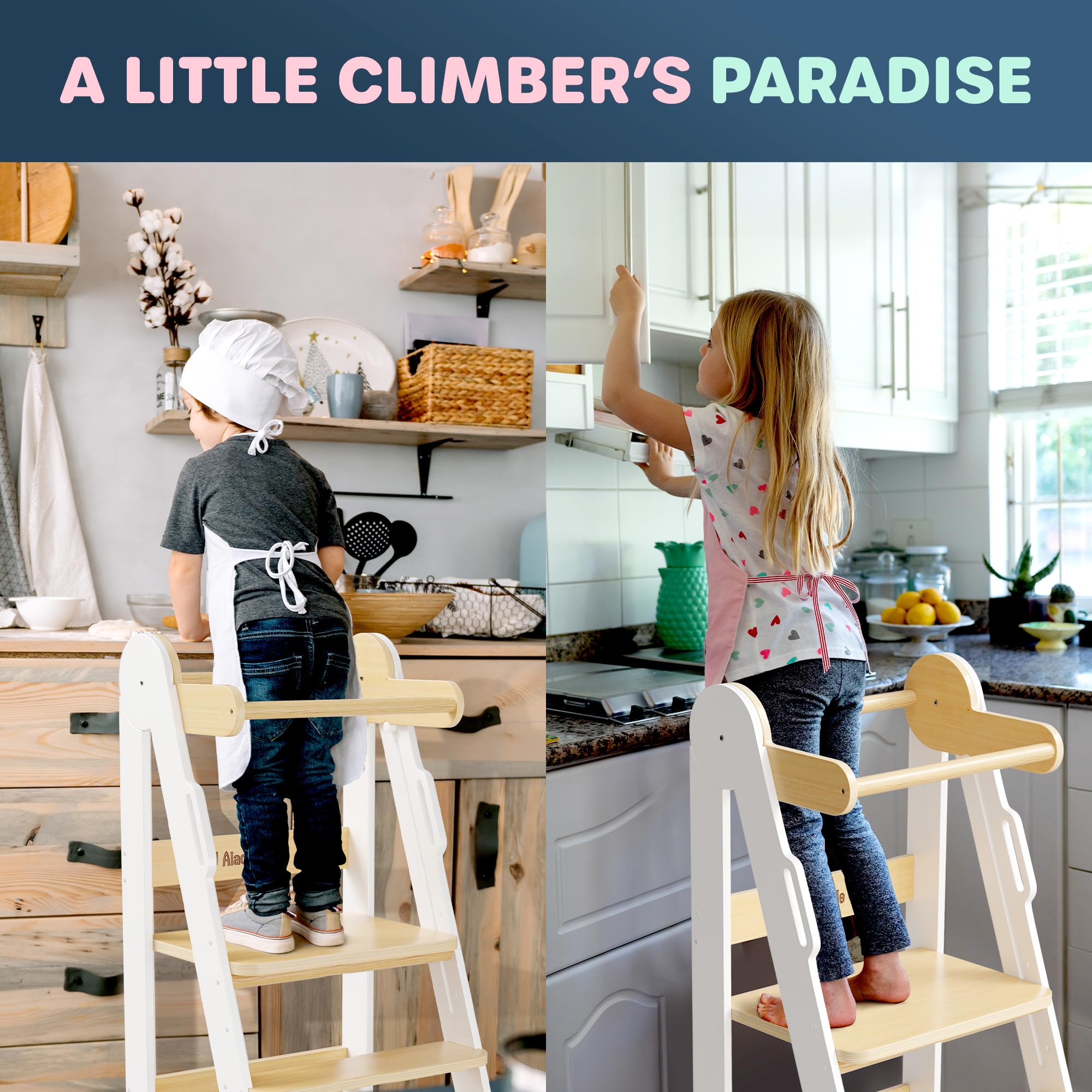 Adjustable Toddler Kitchen Step Stool with Safety Rails