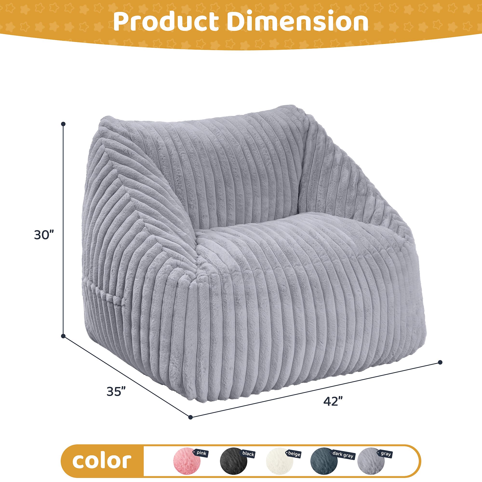Giant Bean Bag Chair with Armrests - Faux Fur Floor Sofa for Adults and Kids