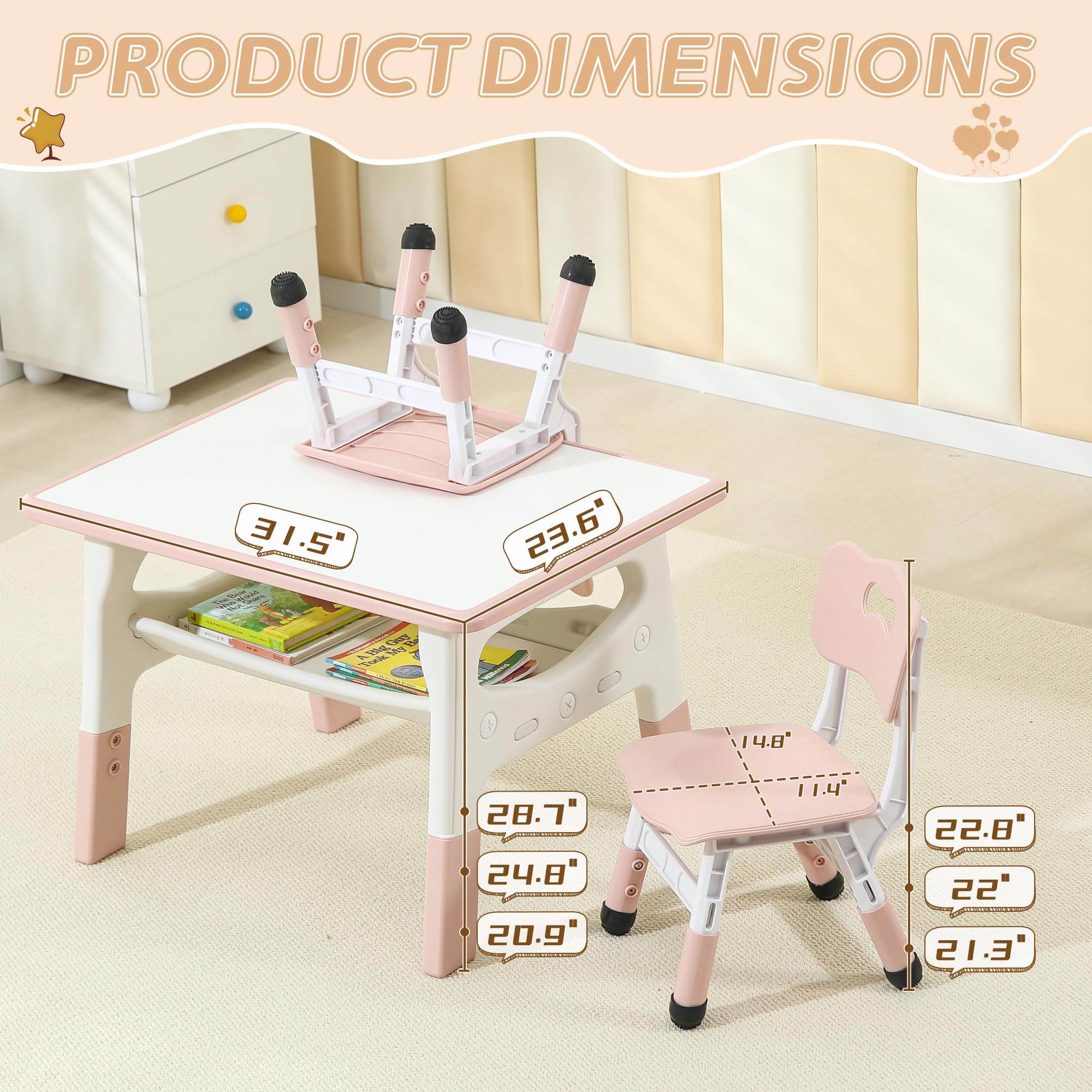 Kids Table and Chairs Set Height Adjustable Toddler Activity Table