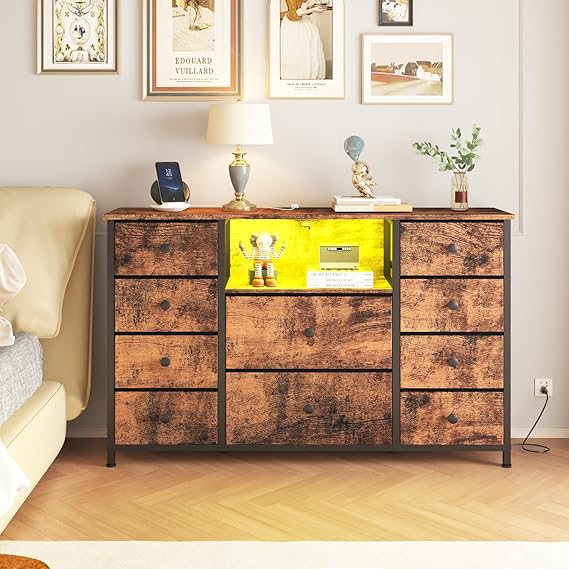 Dresser with Charging Station and LED Lights, Pink Dressers