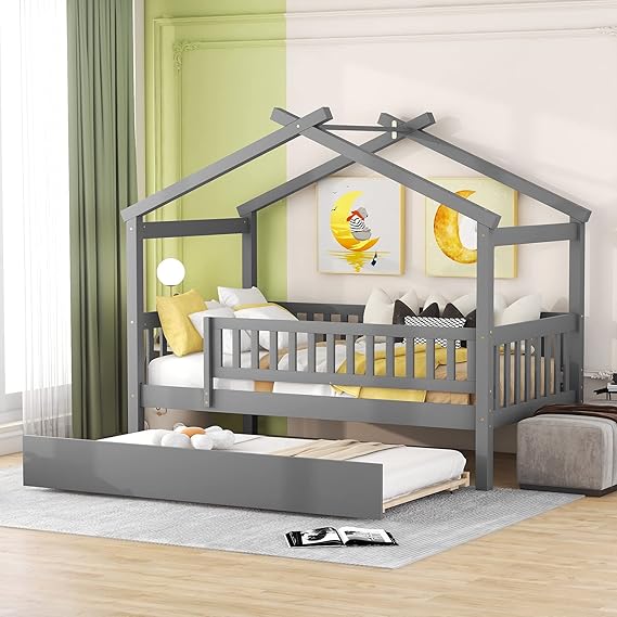 Twin Size House Bed with Drawers for Kid Bedroom