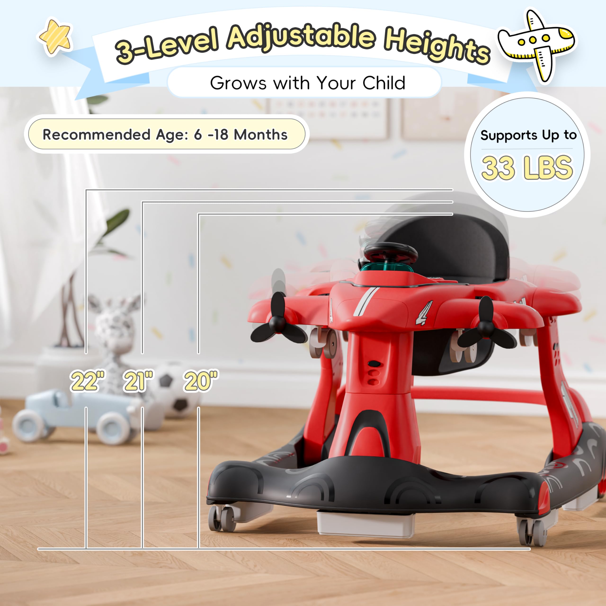 6-in-1 Convertible Baby Walker with Adjustable Height and Music Activity Center