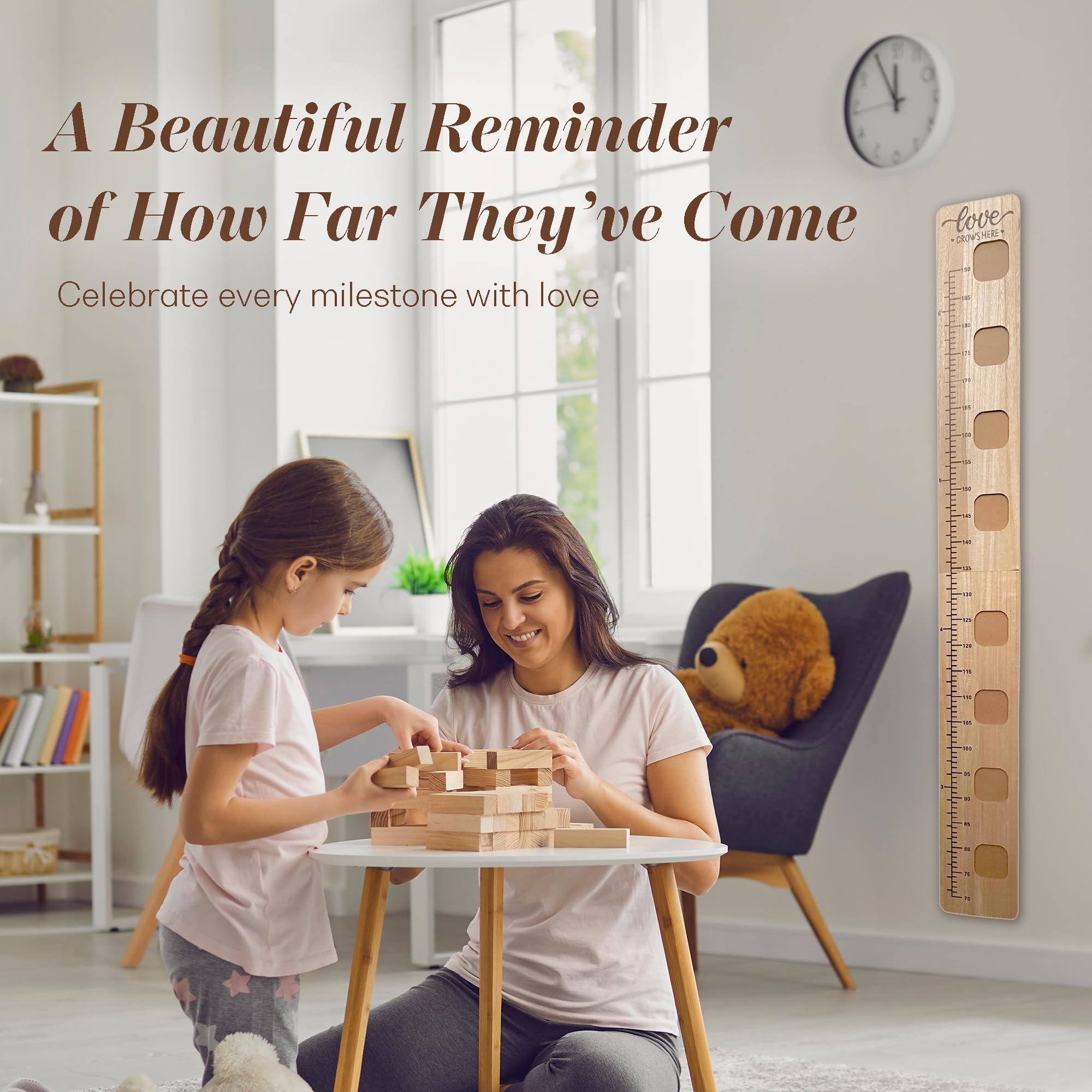 Wooden Growth Chart for Wall with Picture Slots