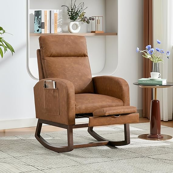 Nursery Rocking Chair with Adjustable Footrest