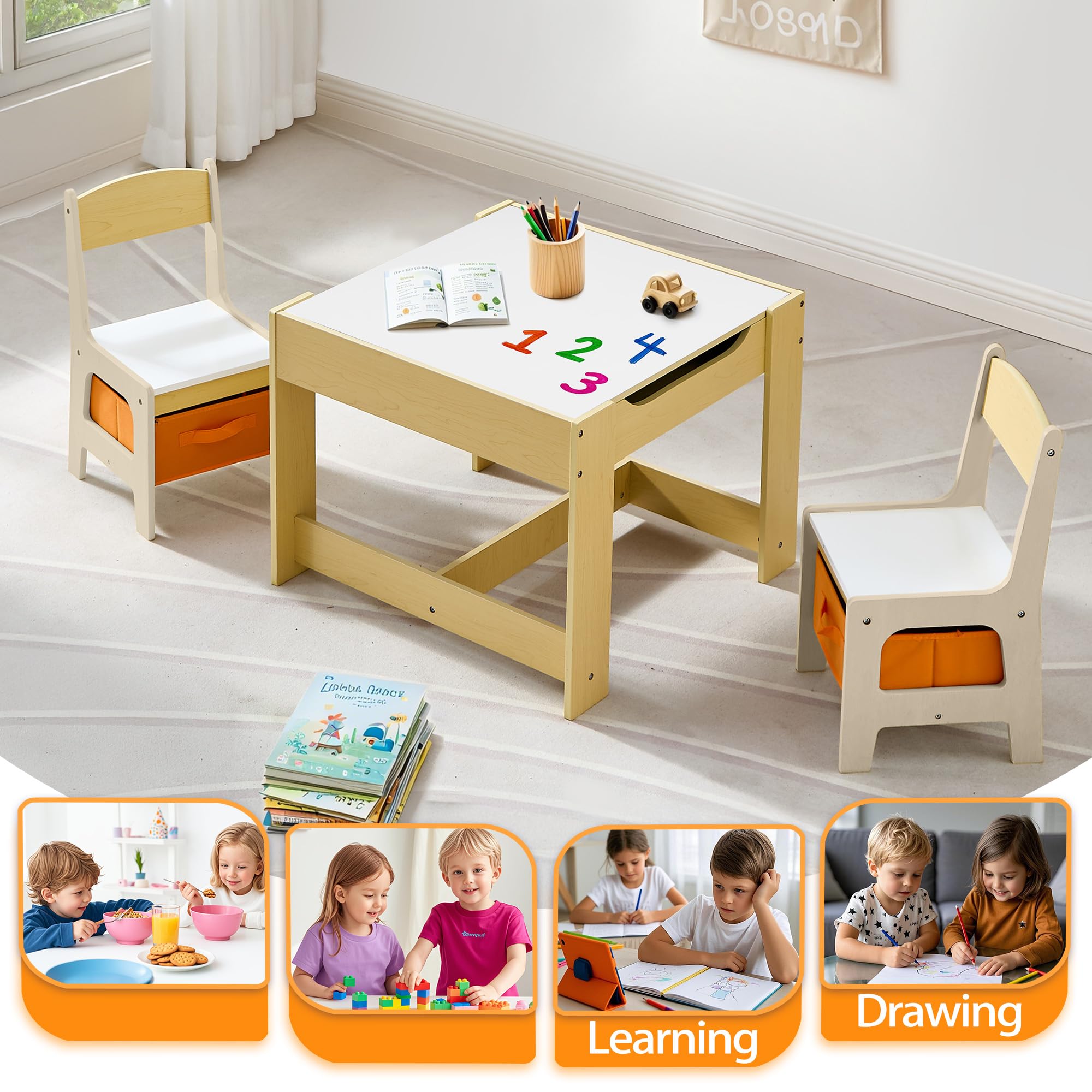 4-in-1 Wooden Kids Activity Table and Chair Set