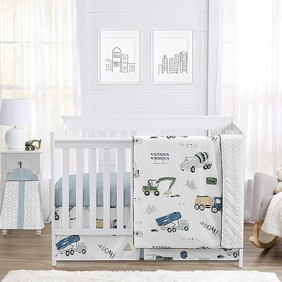 Designs Nautical Anchor Baby Boy or Girl Nursery Crib Bedding Set - 4 Pieces - Navy Blue and White Gender Neutral
