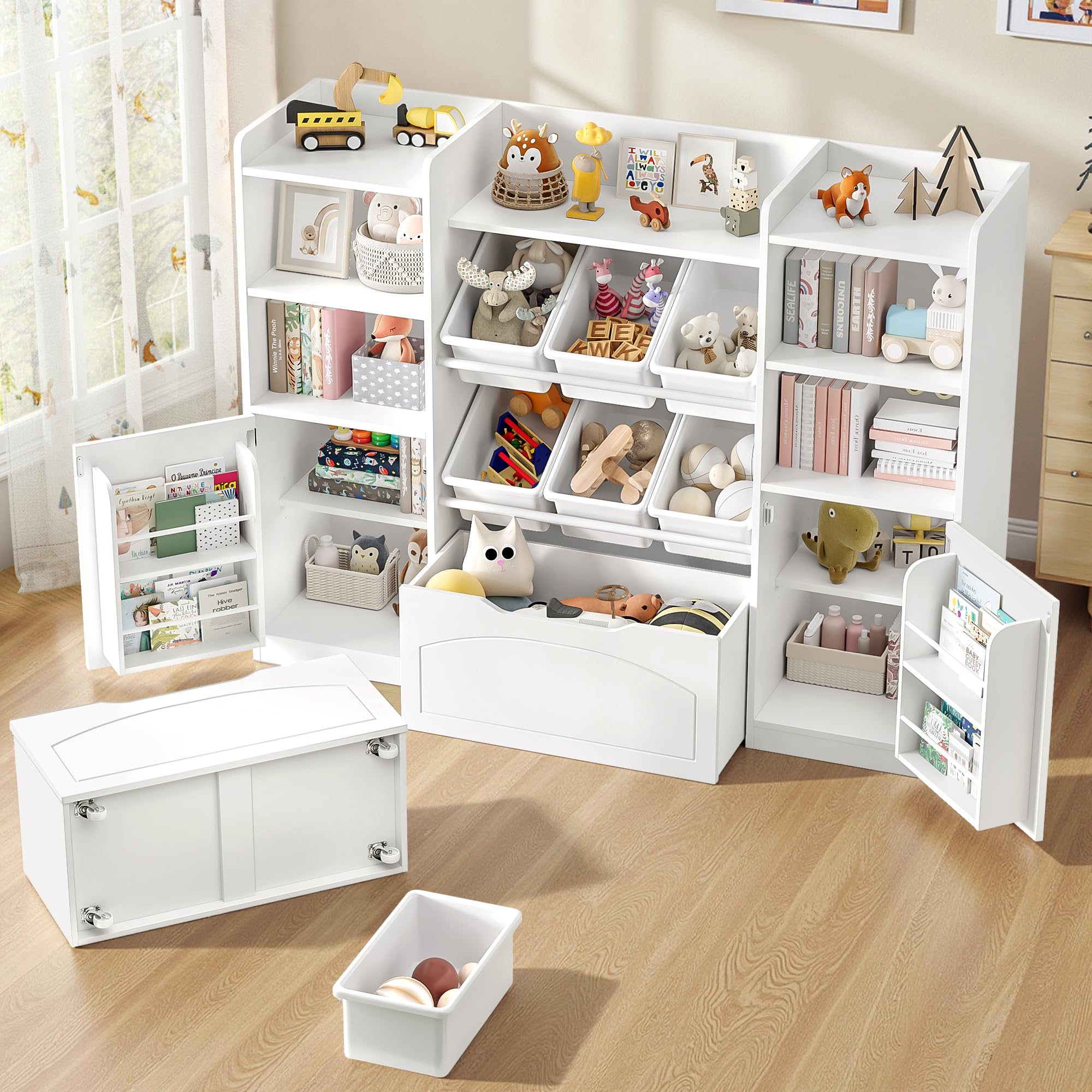 5-in-1 Kids Toy Storage Organizer with Bins and Bookshelf