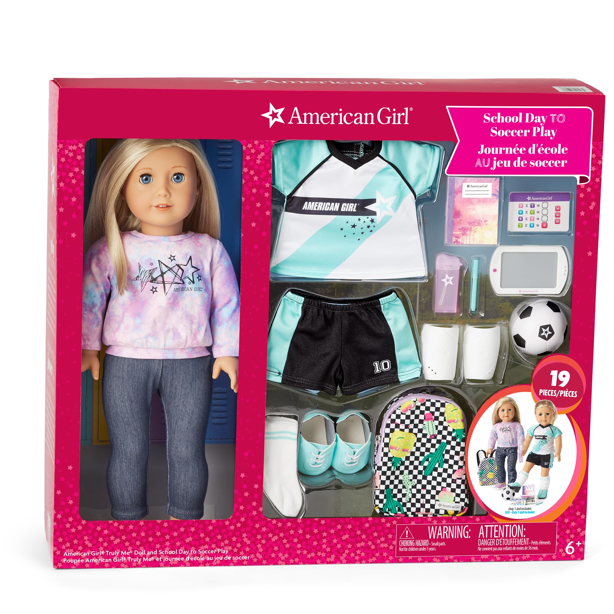 Truly Me 18-inch Doll 27 & School Day to Soccer Play Playset with Supplies, Uniform