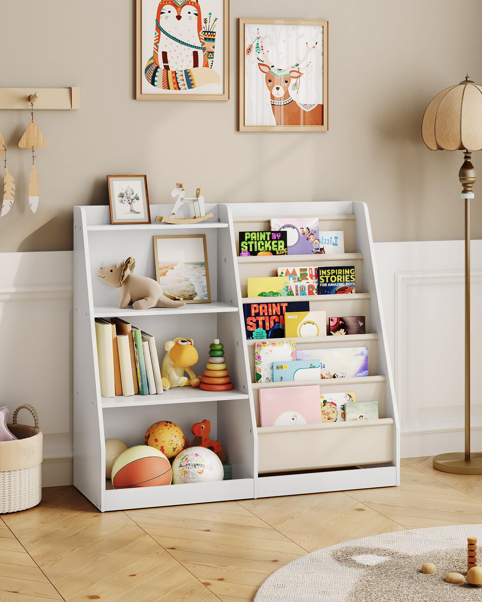 35.4" Kids Bookshelf and Toy Storage, 6 Layer Fabric Toddler Bookshelf