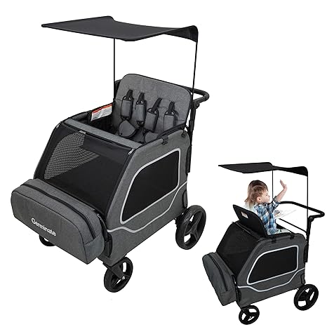 Foldable Fun Car-Shaped Wagon Stroller for 2 Kids All-Terrain Push Cart, XL Cargo Space