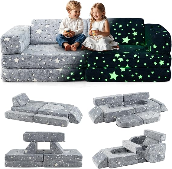 16PCS Kids Couch, Modular Kids Play Couch for Toddlers, 1000+DIY Convertible Kid Sofa