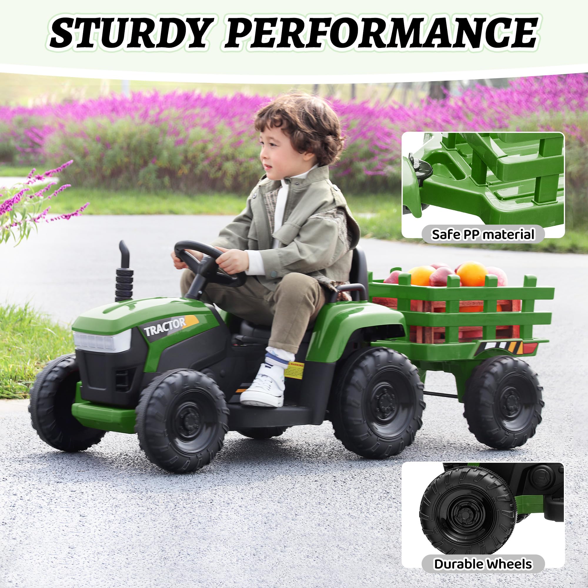 12V Electric Ride-On Tractor with Trailer for Kids