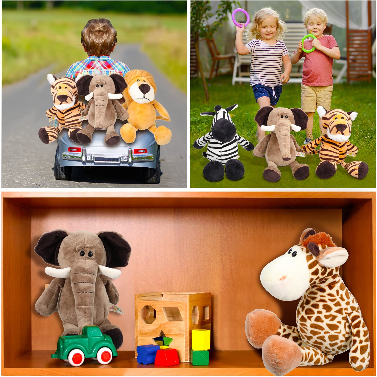 6 Pieces Safari Stuffed Animals Plush Jungle Animal Toys Set for Boys Girls
