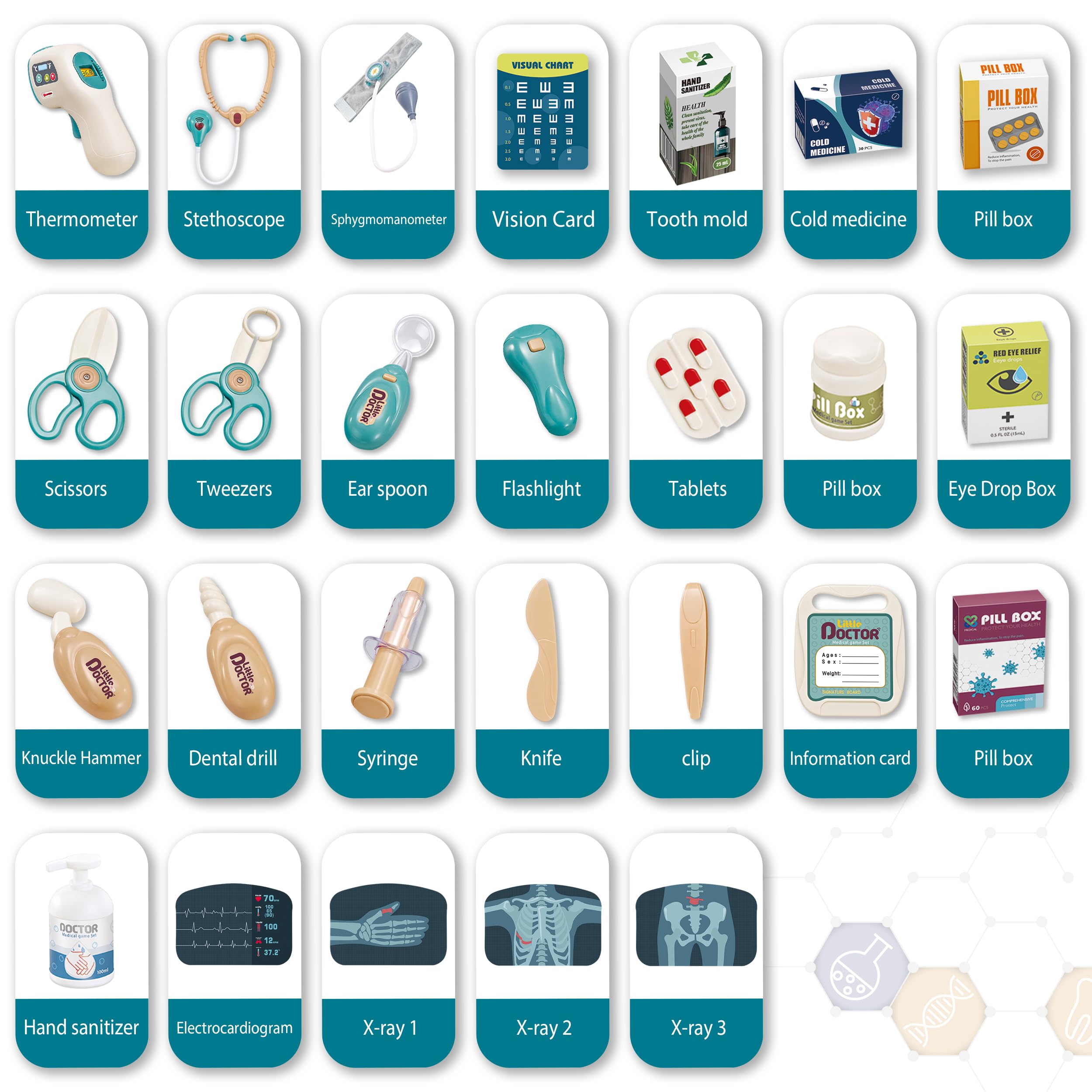 Kit for Kids - 26 Piece Pretend Medical Station Toy Set with Play Stethoscope