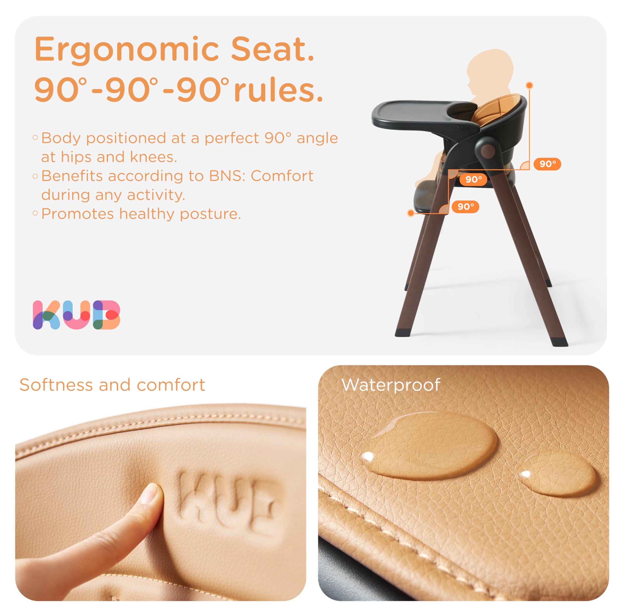 Adjustable Foldable High Chair with Wood-Printed Metal Frame and Removable Tray