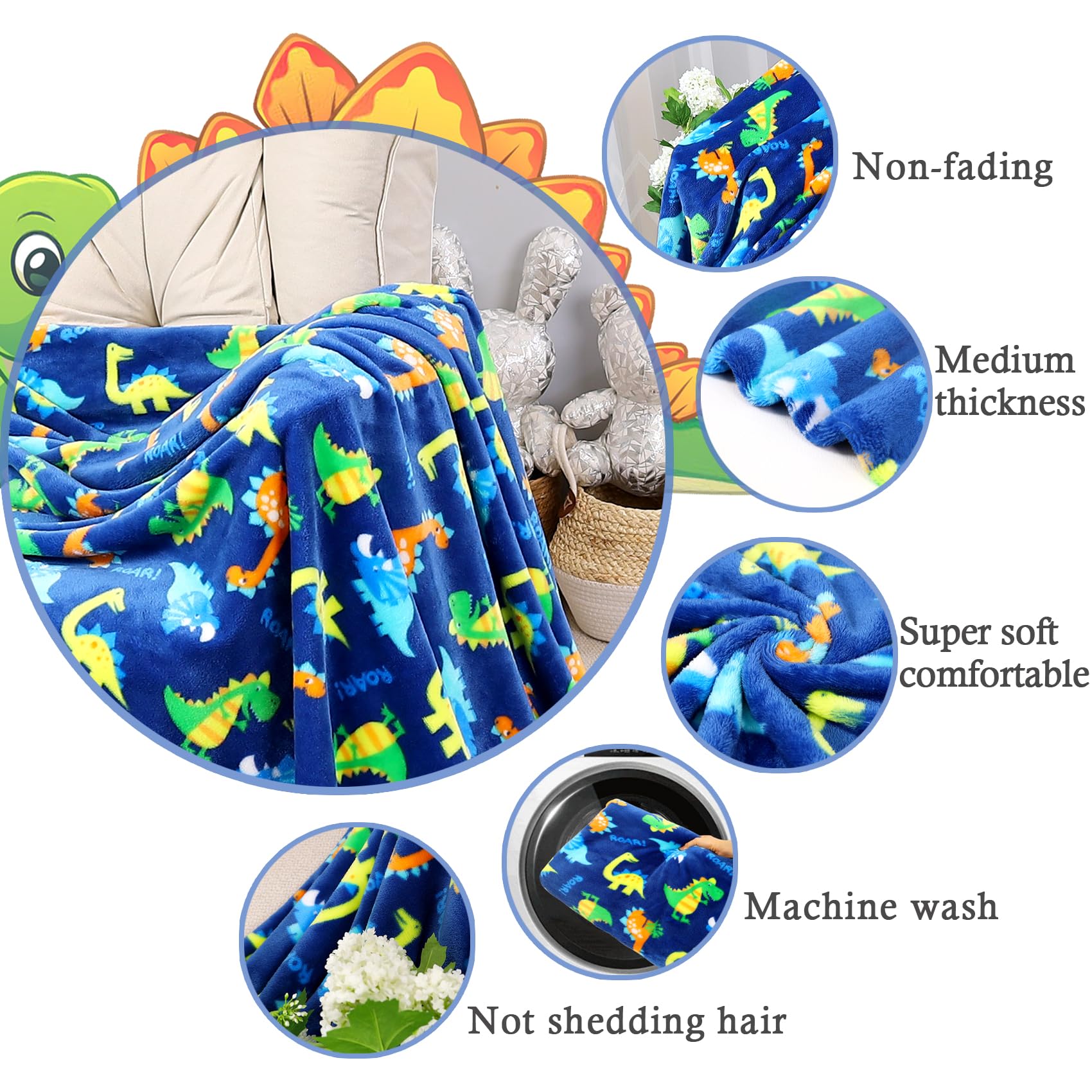 Dinosaur Fleece Throw Blanket for Kids 50x60 Inches