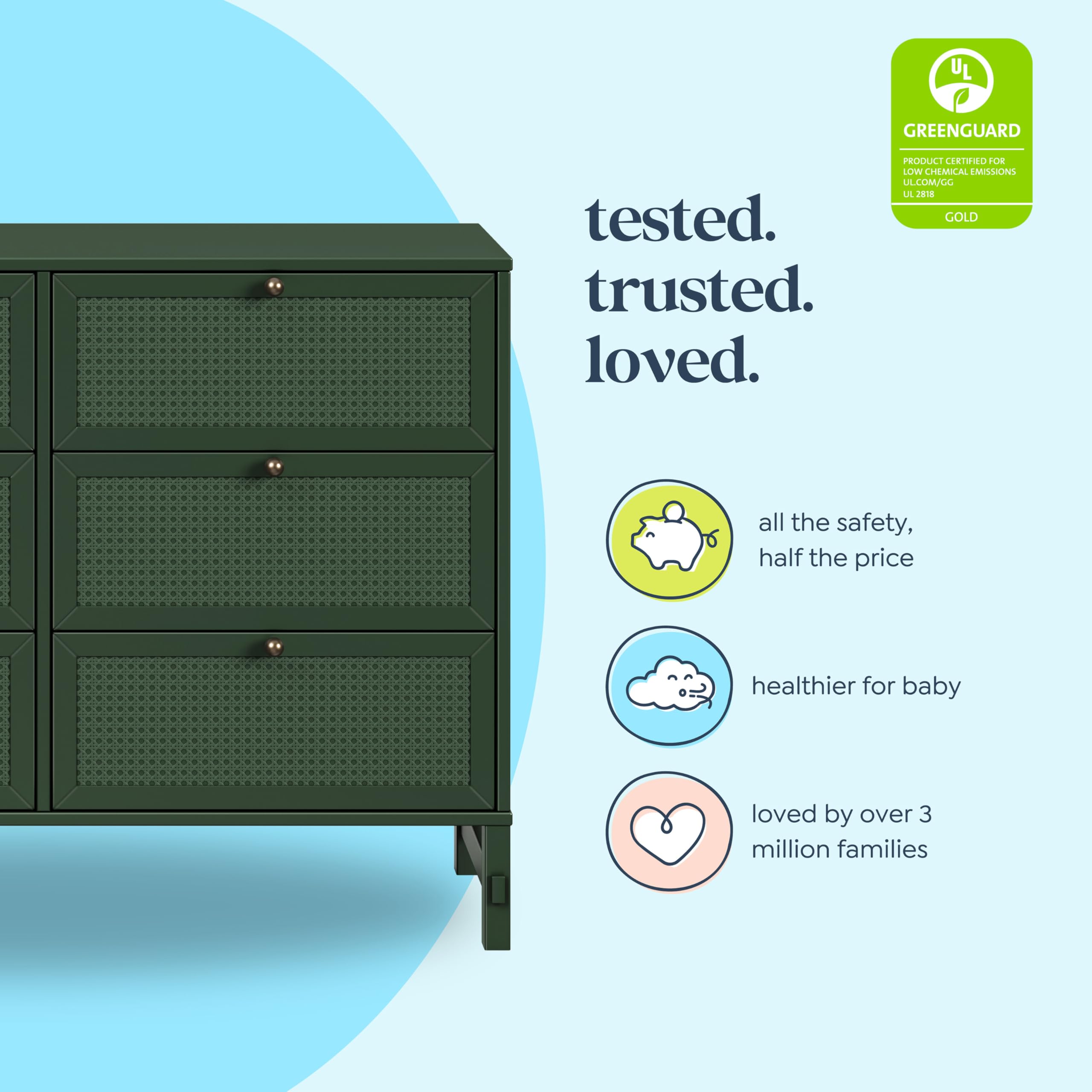 6-Drawer Dresser with Cane Accents for Nursery