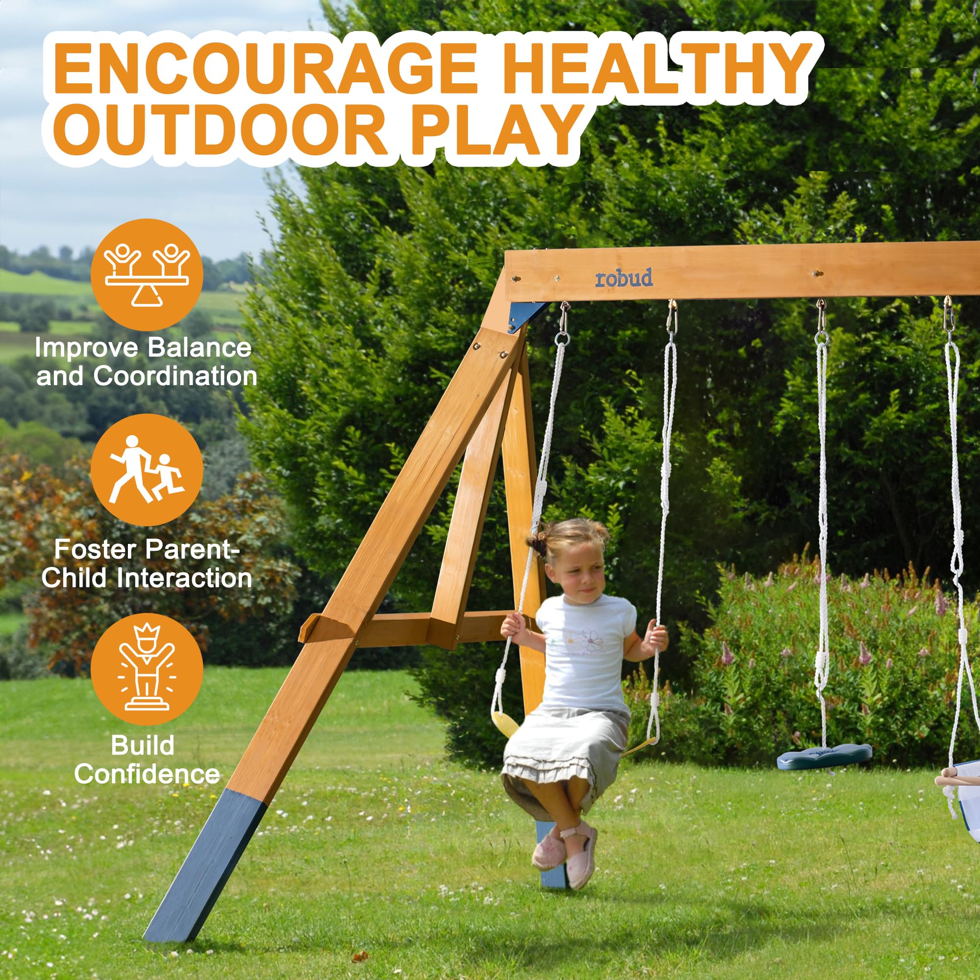 3-in-1 Wooden Swing Set for Backyard