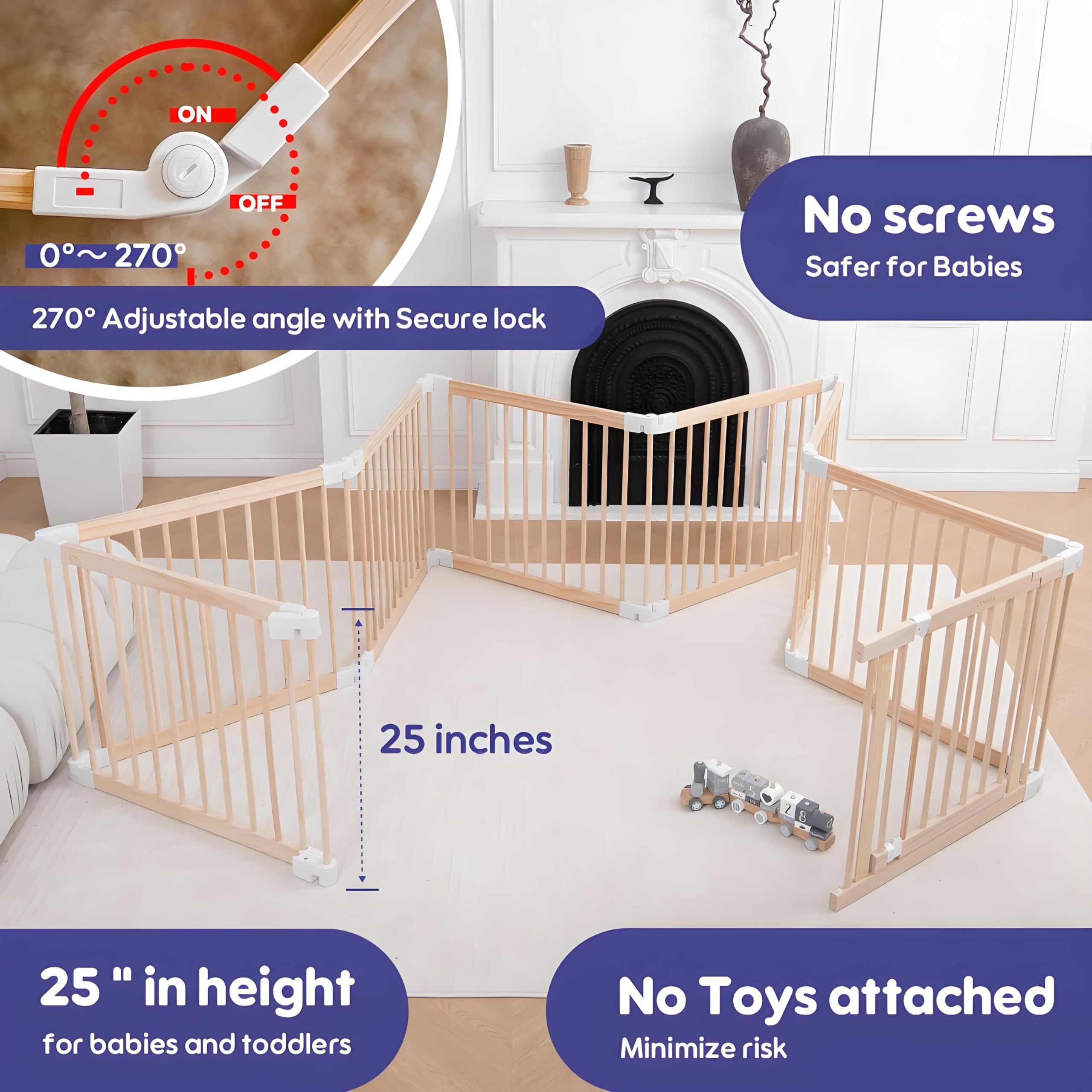 Foldable Wooden Baby Playpen 63x63x25 Inch