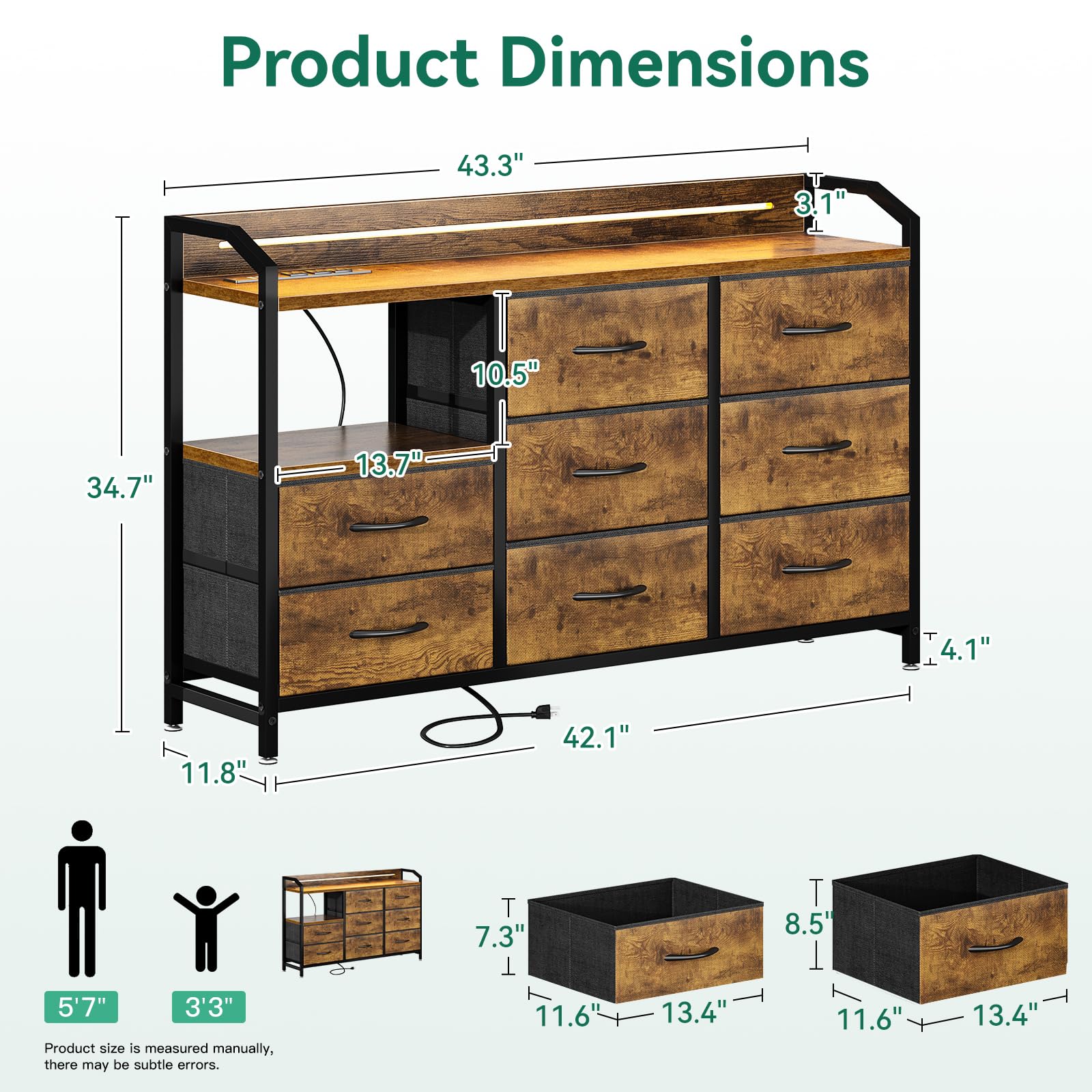 8-Drawer Dresser with LED Lighting & Power Outlets