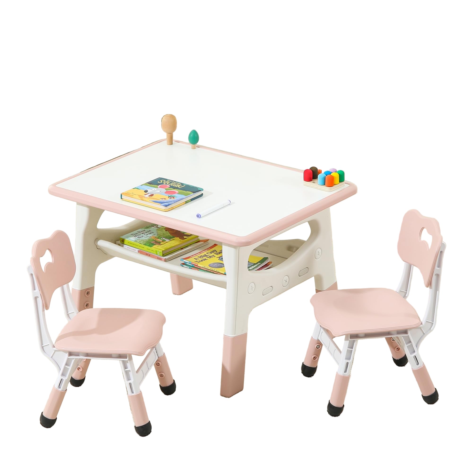 Kids Table and Chairs, Height Adjustable Toddler Table and 2
