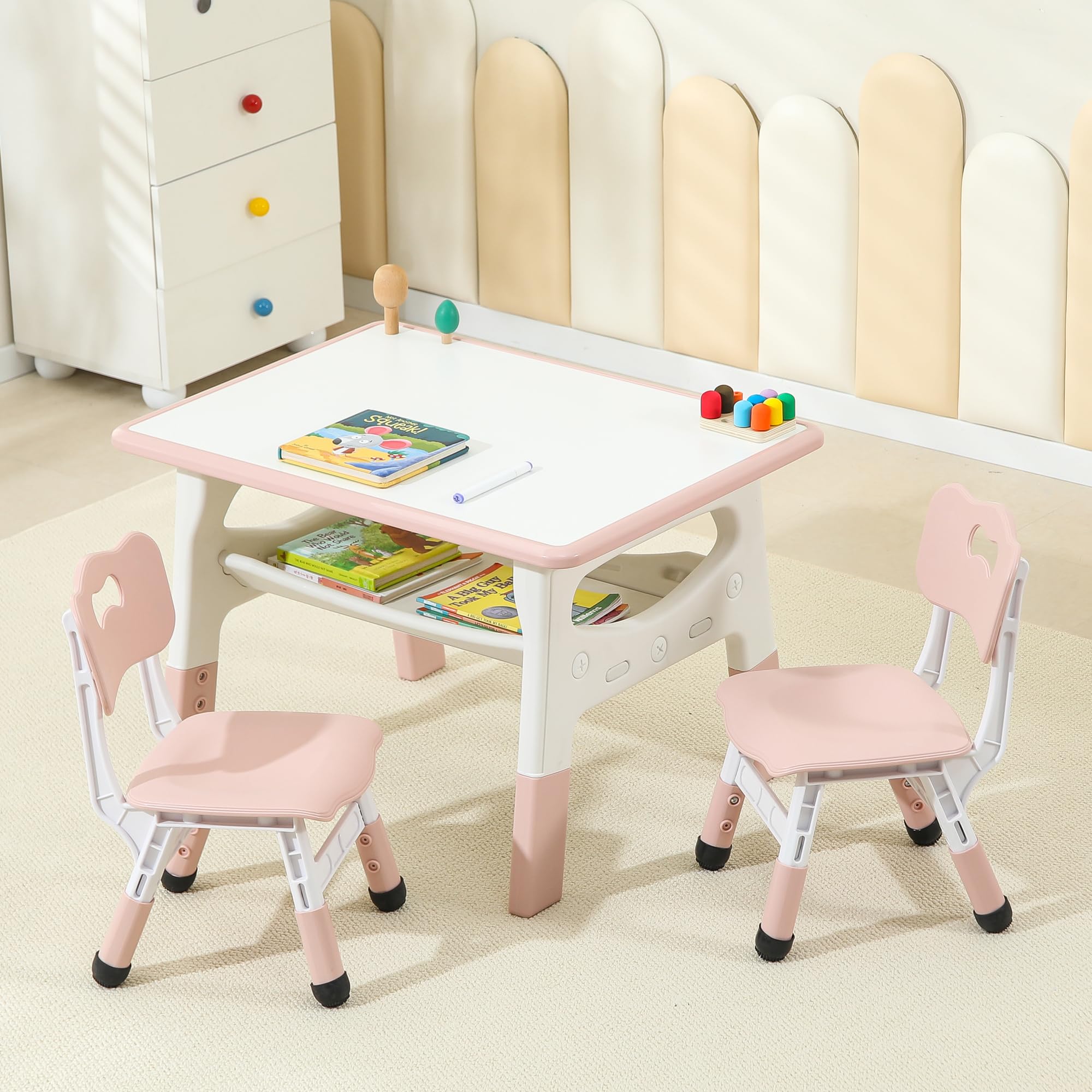 Kids Table and Chairs Set Height Adjustable Toddler Activity Table