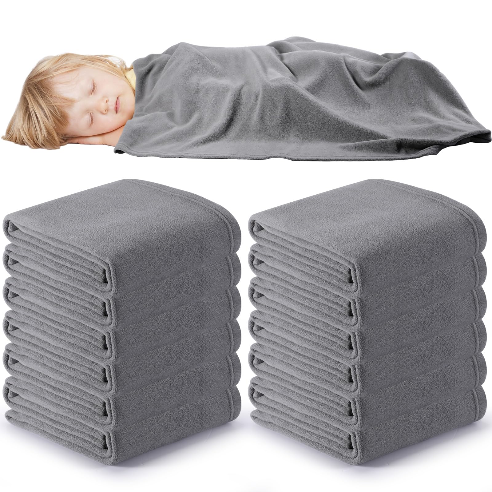 12 Pcs Fleece Daycare Cot Blankets, 39 x 59 Inch Lightweight Cozy Rest Blanket