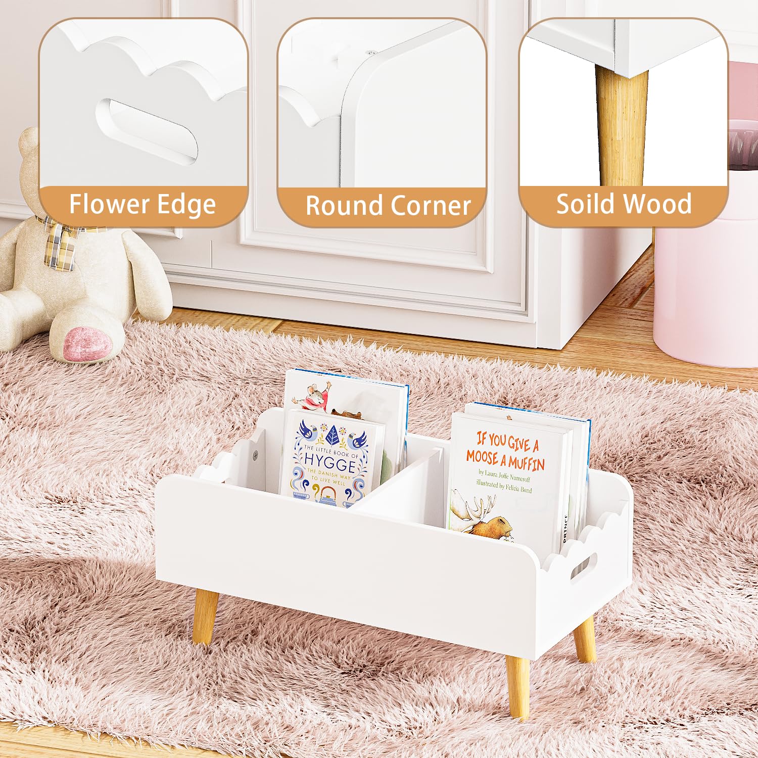 Montessori Kids Bookshelf with Toy Storage and Dividers