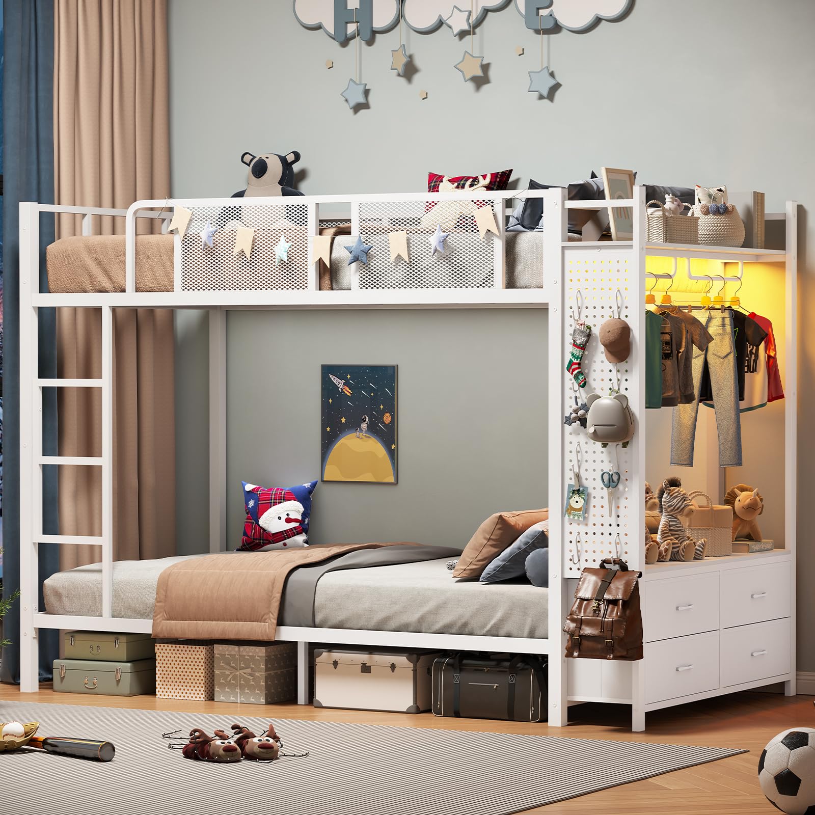 Metal Twin Over Twin Bunk Bed with Storage