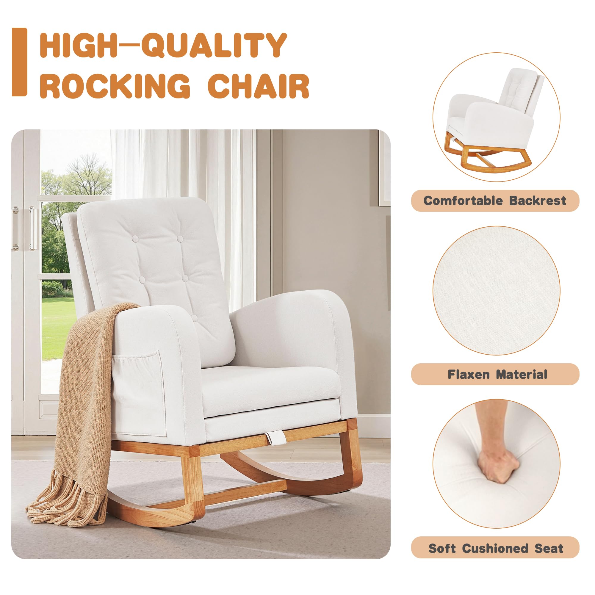 Sherpa Rocking Chair with High Back and Side Pocket