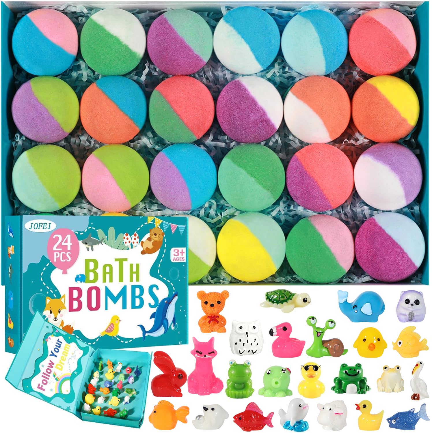 Bath Bombs for Kids with Surprise Inside, 24 Pack Kids Bath Bombs Gift Set