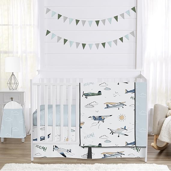 Designs Nautical Anchor Baby Boy or Girl Nursery Crib Bedding Set - 4 Pieces - Navy Blue and White Gender Neutral