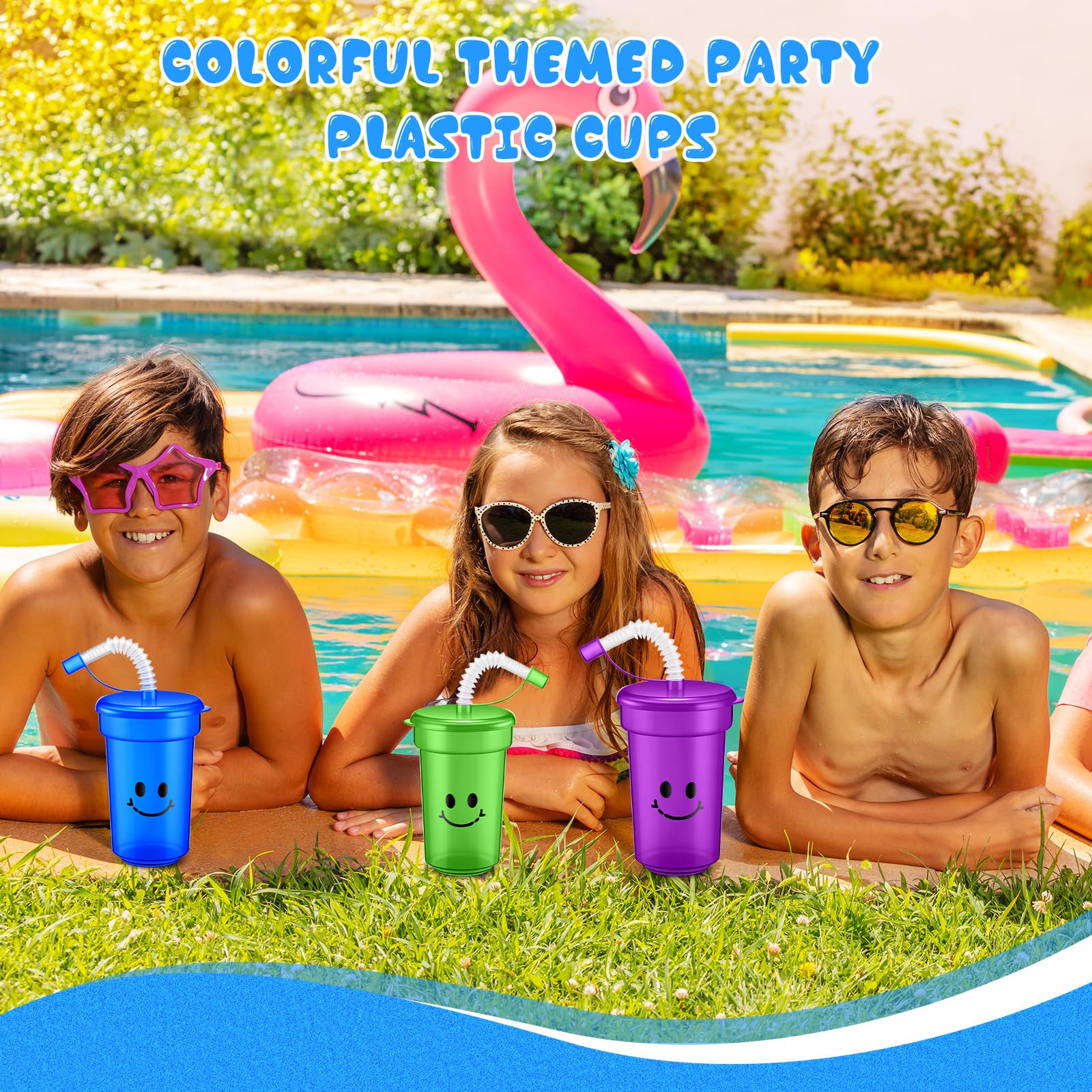 12 oz Neon Cups Bulk Laugh Face Neon Colorful Plastic Cups Back
