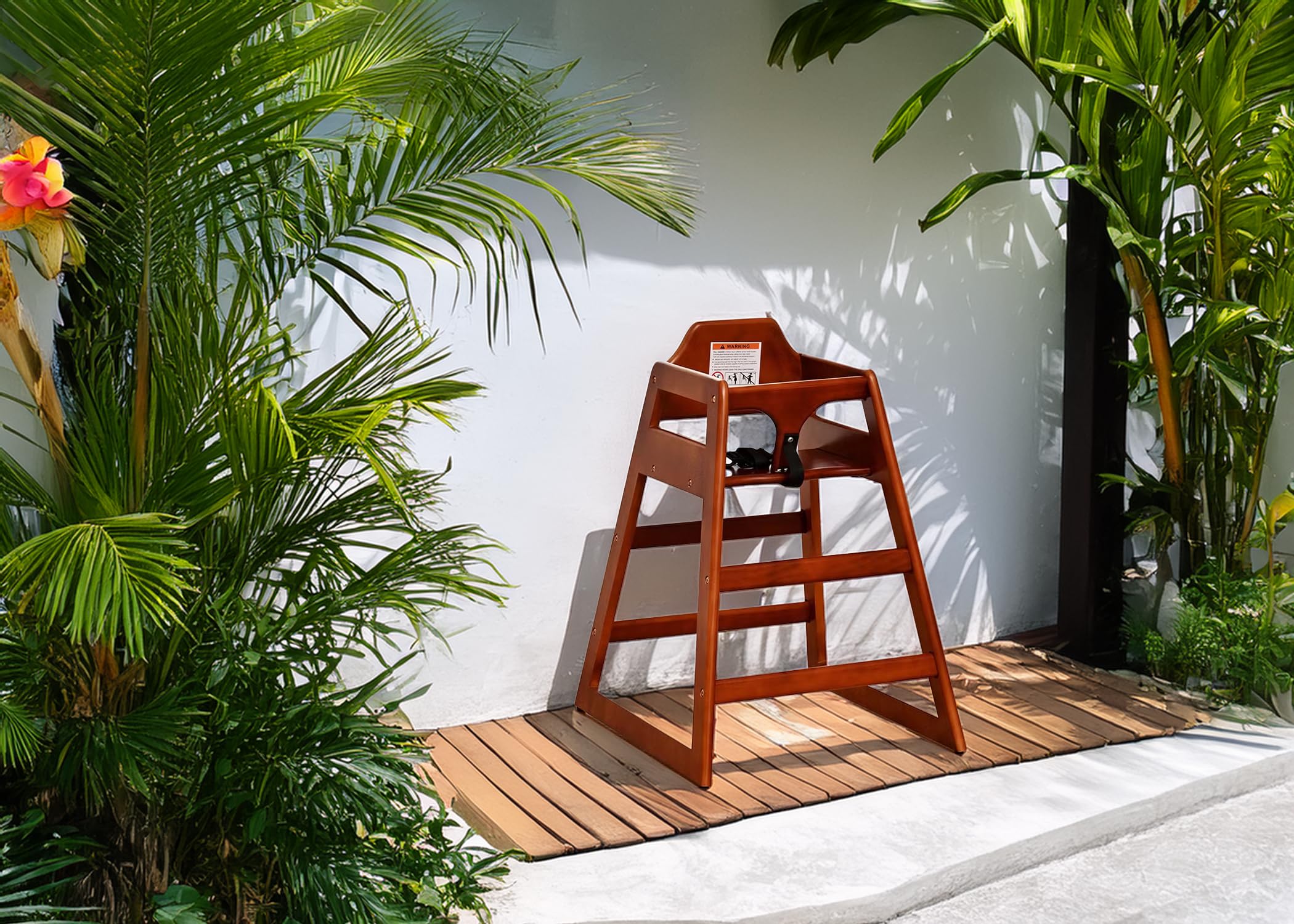 Wooden High Chair with Mahogany Finish for Restaurant and Home