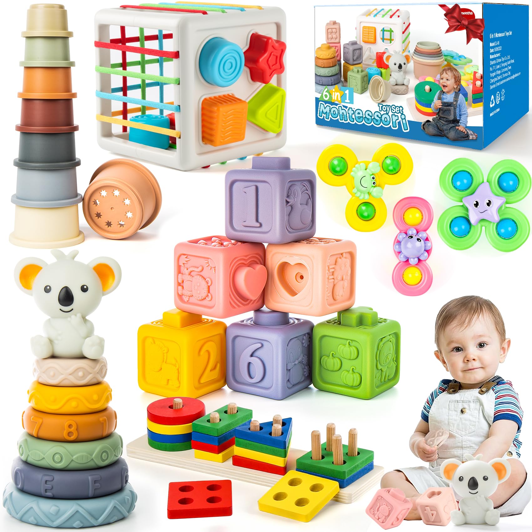 6-in-1 Baby Toys 6 to 12 Months, Montessori Toys for Babies 6-12-18 Months, Infant Teething