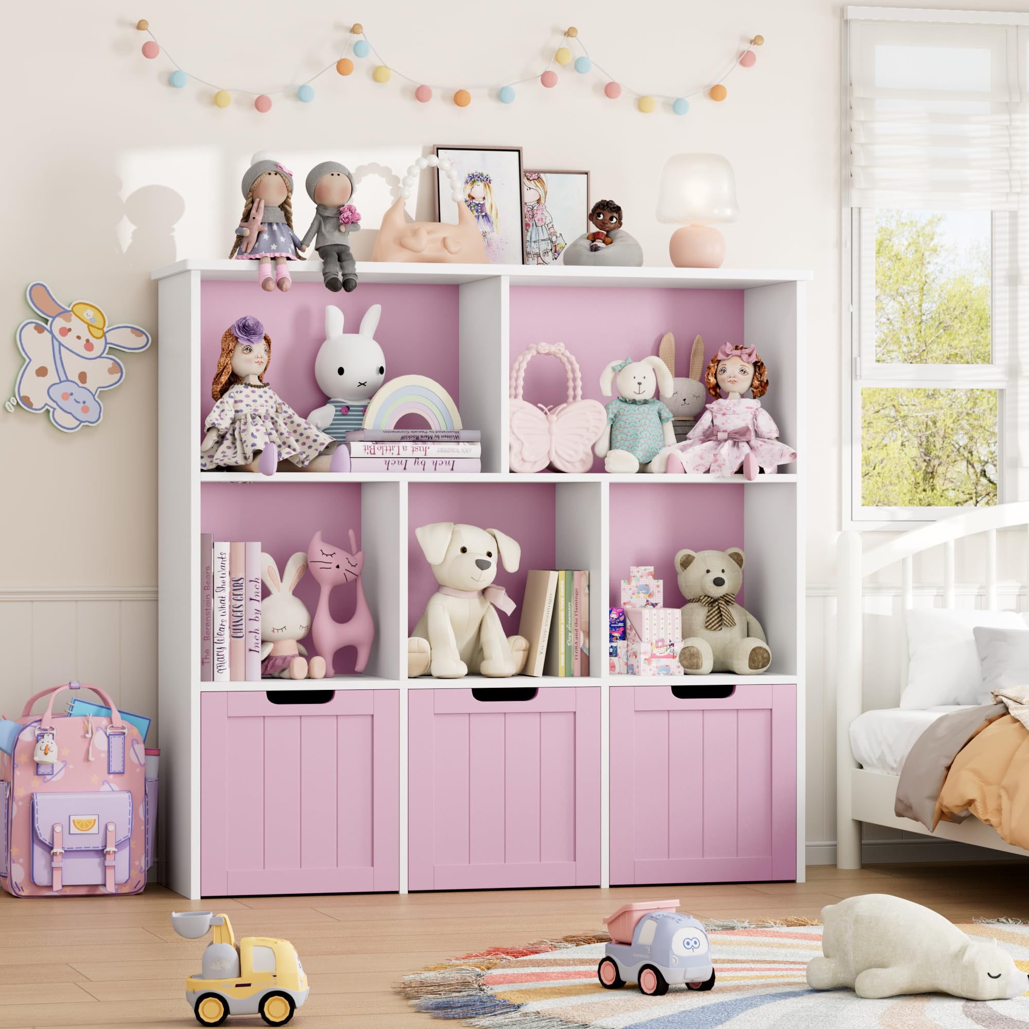 Toy Storage Cabinet with Drawers and Cubbies