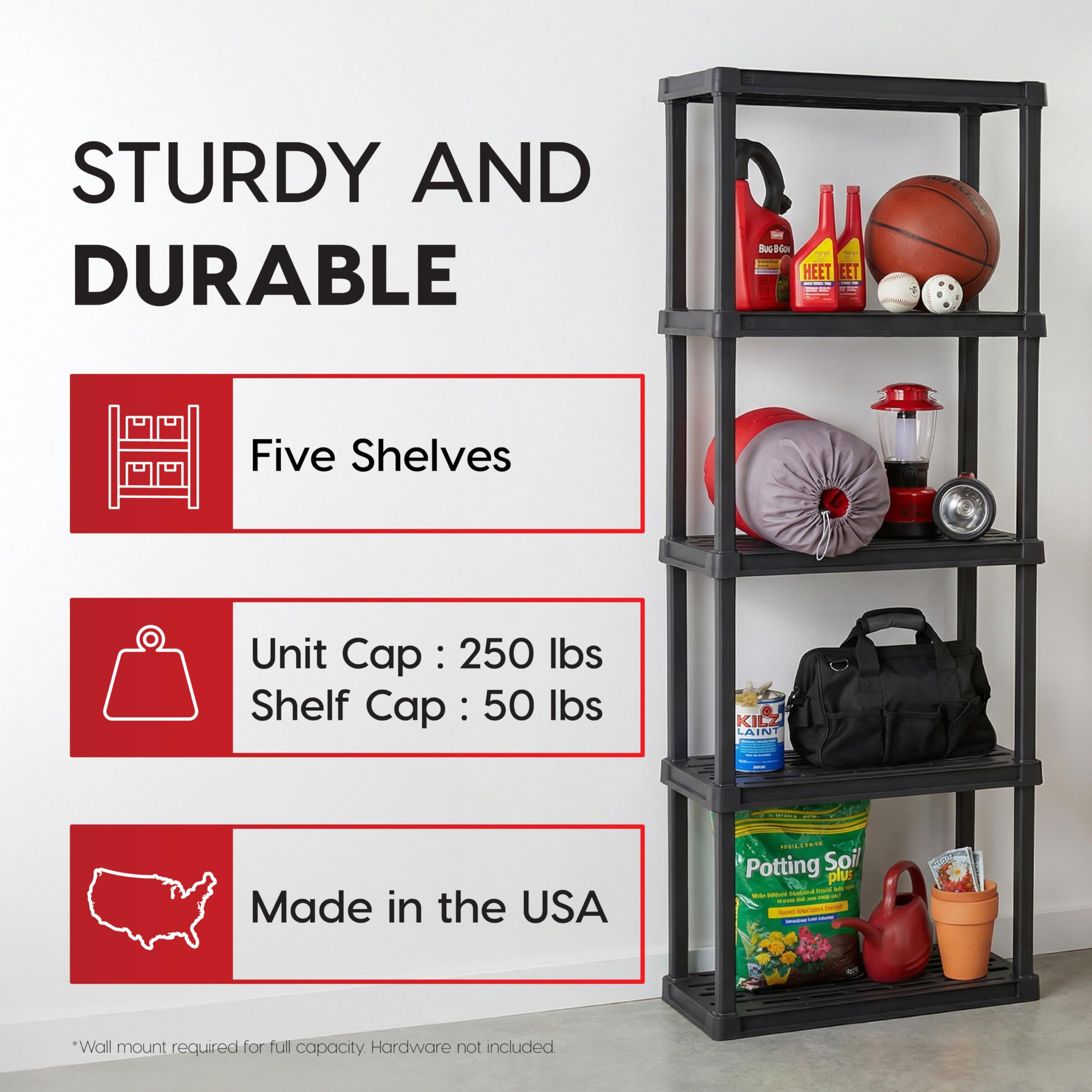 5-Tier Plastic Storage Shelving Unit