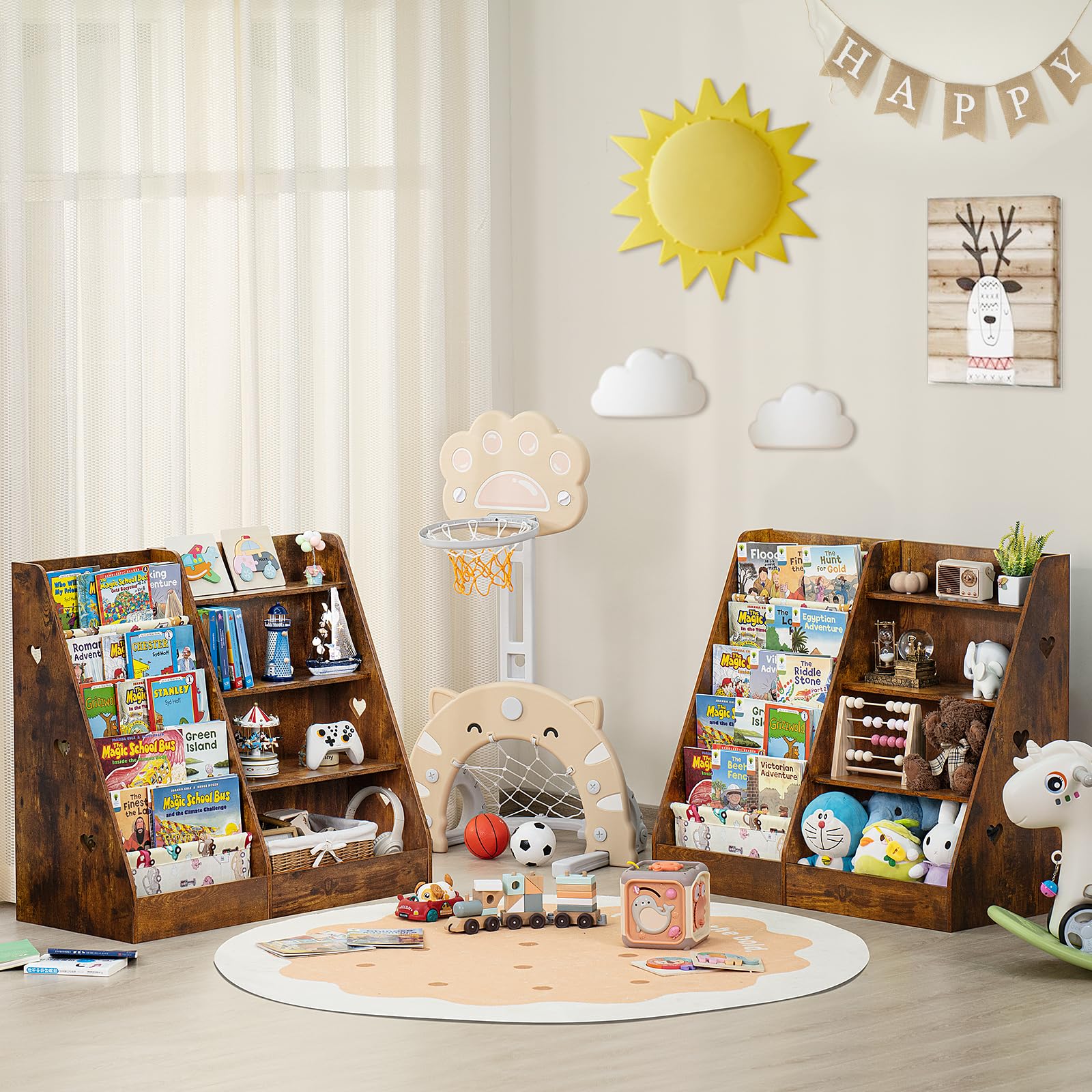 Tier Kids Bookshelf and Storage Organizer, Five Layer Sling Children