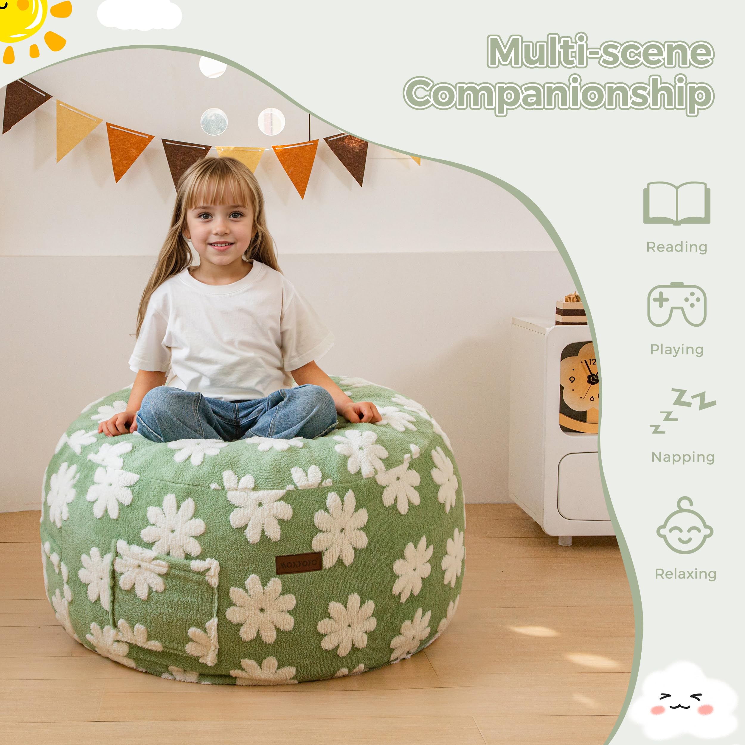 Convertible Bean Bag Chair Bed for Kids with Floral Design