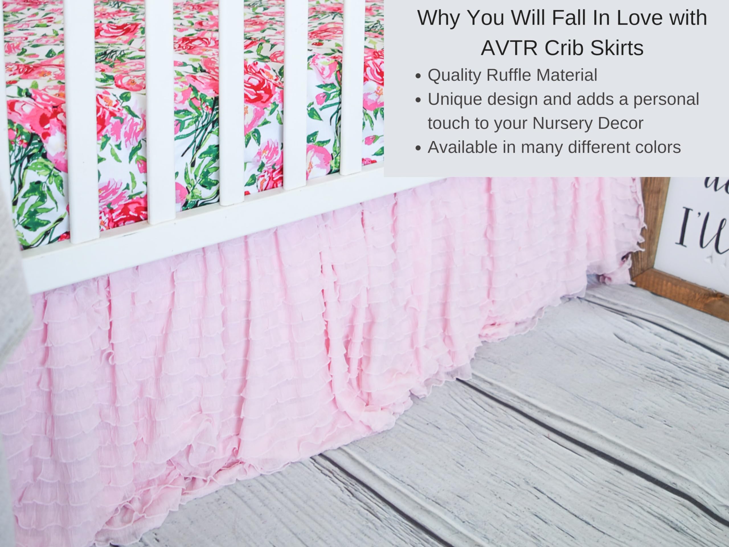 Baby Pink Ruffled Crib Skirt, Pastel Girls Baby Bed Skirts for Cribs, Infant Bedding Dust Ruffle Boho Nursery Decor AVTRBoutique